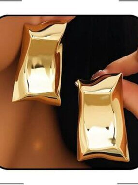 NEW Chunky Gold Statement Earrings Stainless Steel Oversized Irregular Dangle
